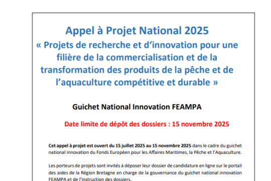 Appel à Projet du FEAMPA 2025 , lancé par UE « Projets de recherche et d‘innovation pour une filière de la commercialisation et de la transformation des produits de la pêche et de l’aquaculture compétitive et durable »